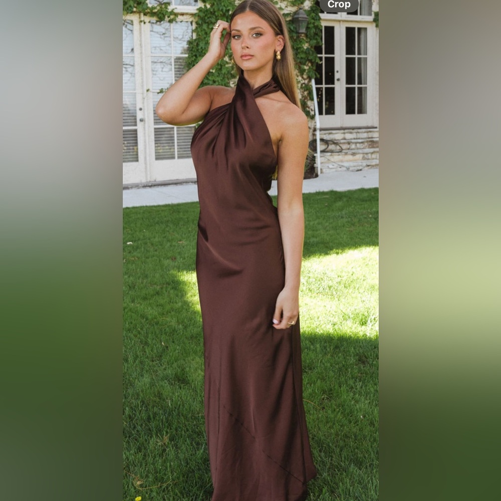 Brown satin dress from Show Me Your Mumu
